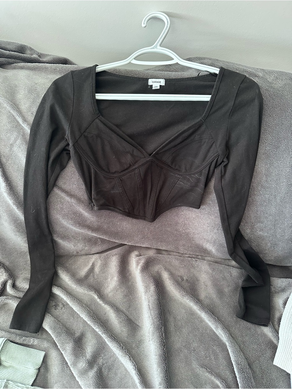Garage Black Long-Sleeve Corset-Style Crop Top